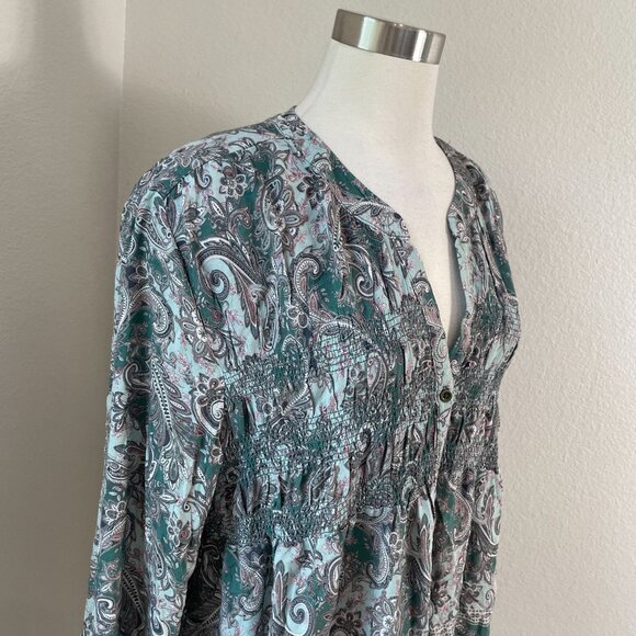 Knox Rose Womens Plus XXL Paisley Long Sleeve Boho Blouse Top - Picture 2 of 10